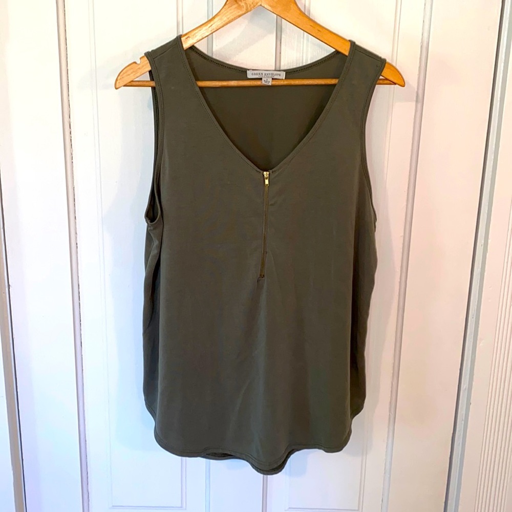 Olive green tank top with zipper